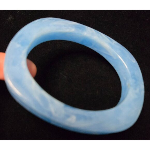 Blue Marbled Rectangle Plastic Bangle Bracelet - Picture 1 of 5
